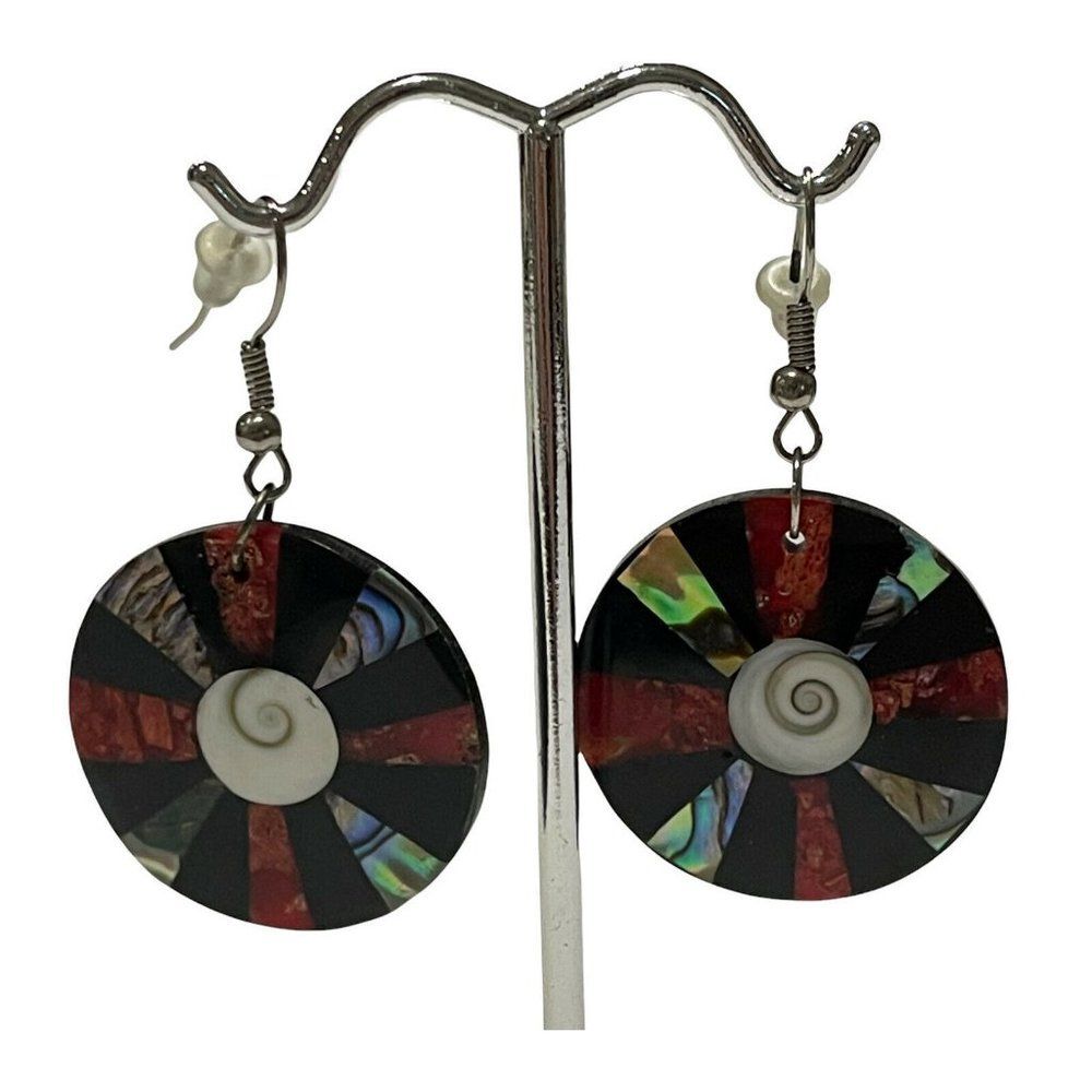 mother of pearl Abalone shell disk round dangle earrings Beach  Nautical